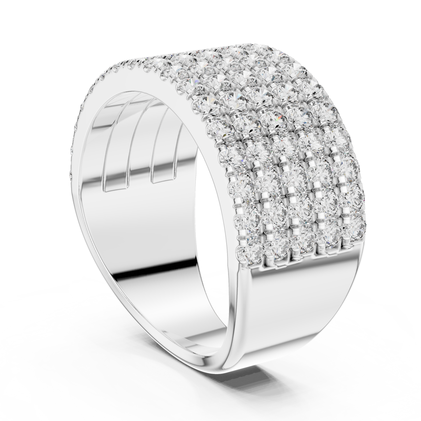 Men’s Lab Grown Diamond 5 Row Pavé Ring in 14K White Gold | Luxury Diamond Wedding Band | Lustre
