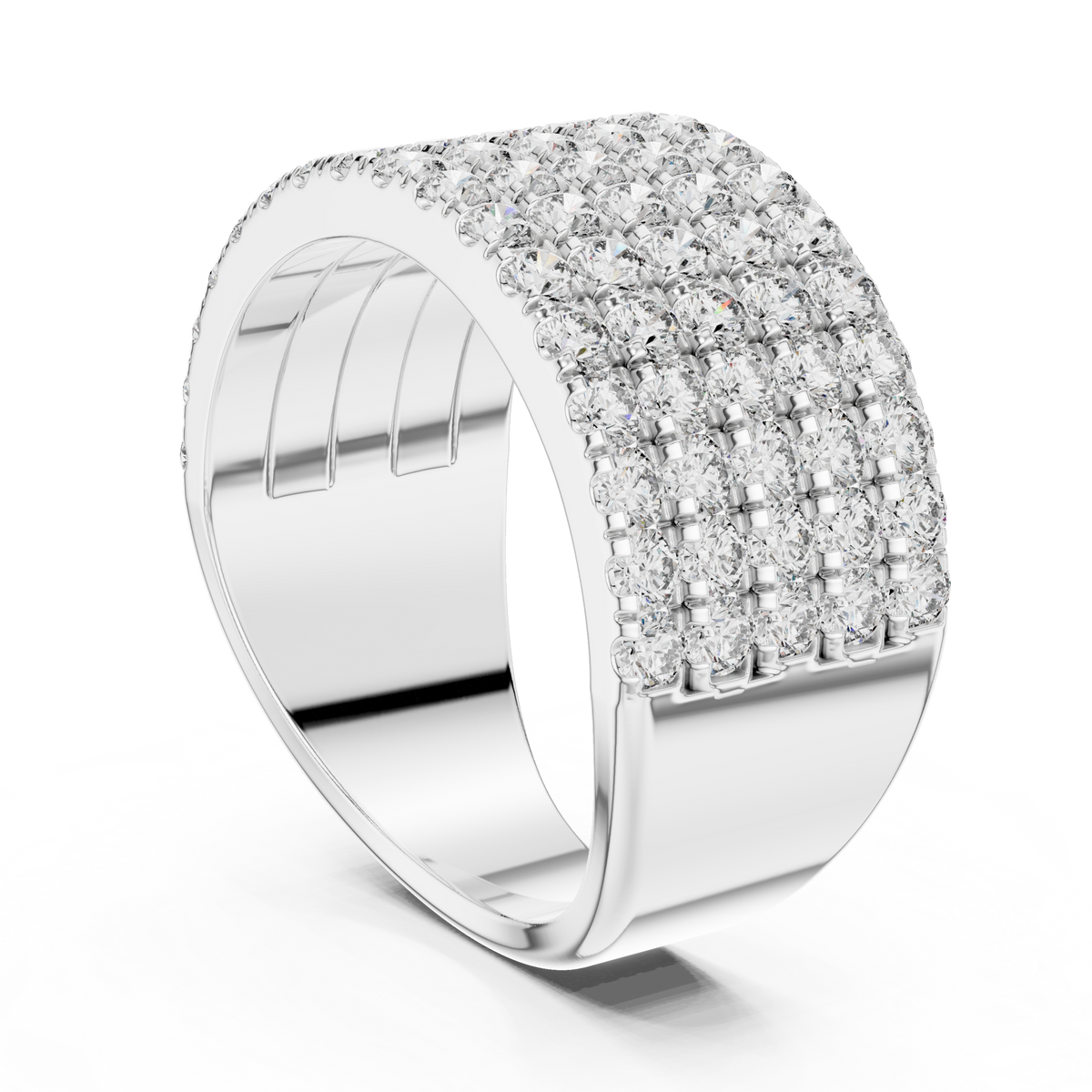 Men’s Lab Grown Diamond 5 Row Pavé Ring in 14K White Gold | Luxury Diamond Wedding Band | Lustre