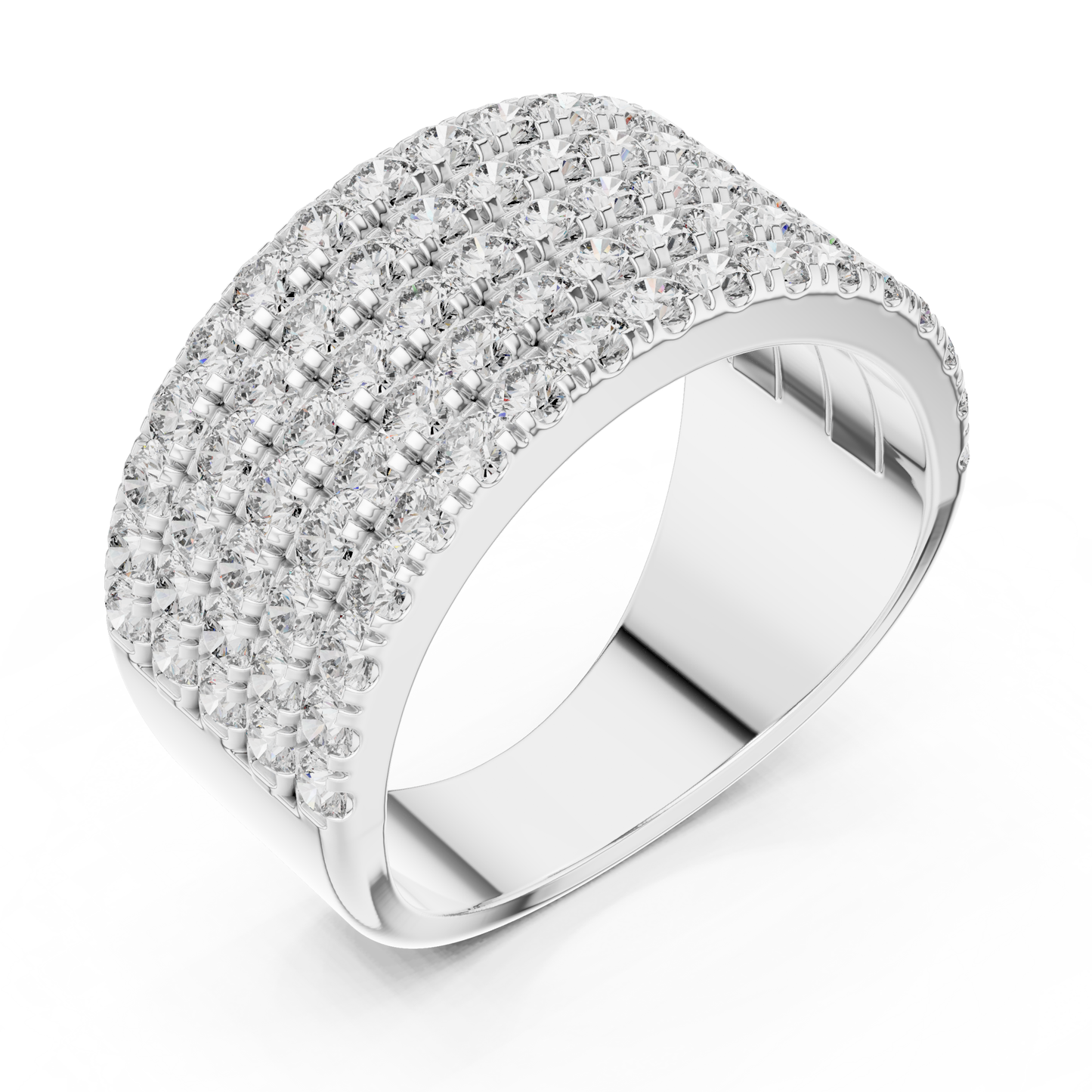 Men’s Lab Grown Diamond 5 Row Pavé Ring in 14K White Gold | Luxury Diamond Wedding Band | Lustre