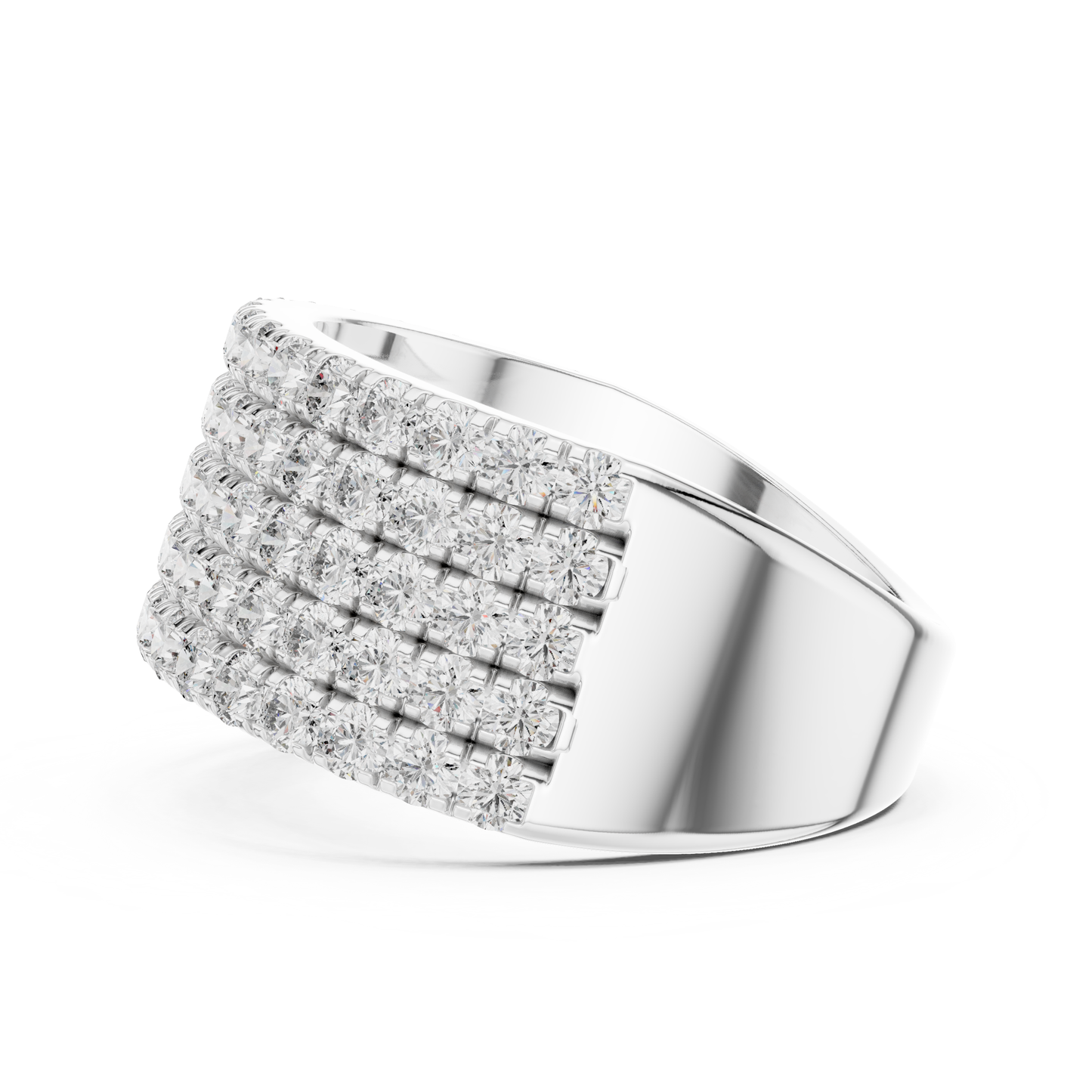 Men’s Lab Grown Diamond 5 Row Pavé Ring in 14K White Gold | Luxury Diamond Wedding Band | Lustre
