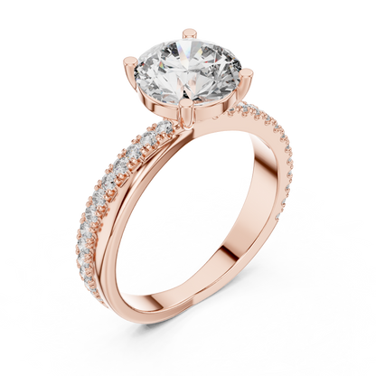 14K White Gold Lab Grown Diamond Solitaire Engagement Ring with Hidden Pavé | 2.10 CT Center Stone