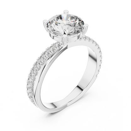14K White Gold Lab Grown Diamond Solitaire Engagement Ring with Hidden Pavé | 2.10 CT Center Stone
