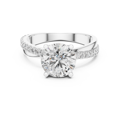 14K White Gold Lab Grown Diamond Solitaire Engagement Ring with Hidden Pavé | 2.10 CT Center Stone