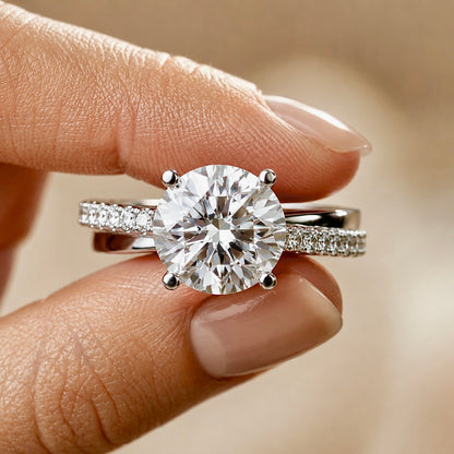 14K White Gold Lab Grown Diamond Solitaire Engagement Ring with Hidden Pavé | 2.10 CT Center Stone